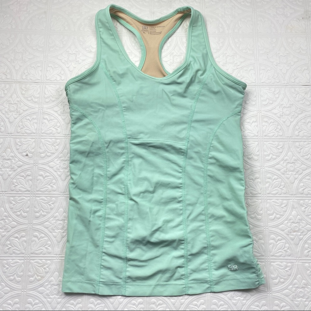 Albion fit blue teal rouched workout tank sz XL